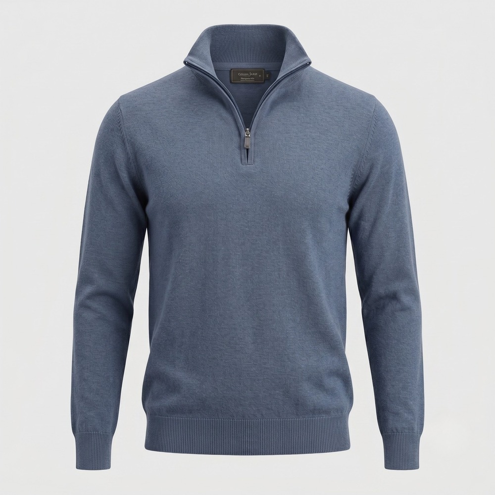 Essentials by MO Mens Medium Blue Sweater Quarter Zip Pullover Mock Neck Ribbed
